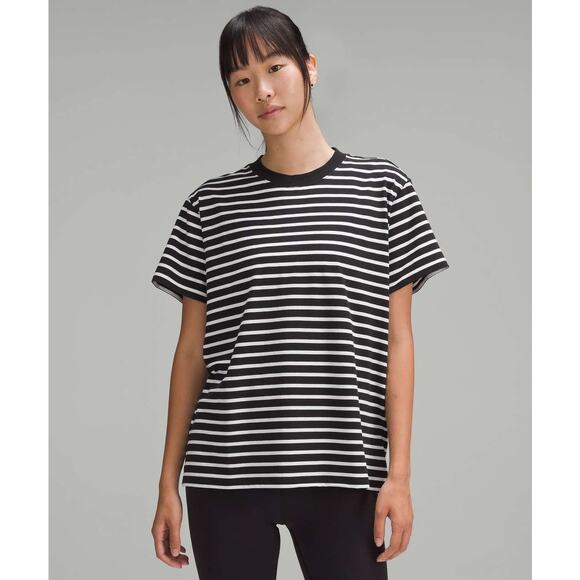 Lululemon All Yours Cotton T-Shirt Stripe Black White Plus Size 14 Loose Fit - Picture 5 of 7